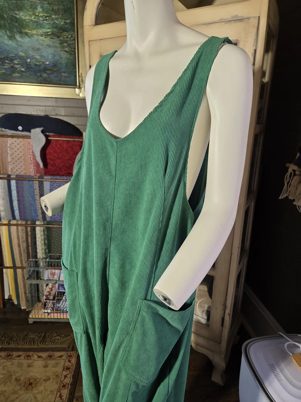 Green Relaxed Corderoy Jumpsuit - Picture 2 of 7